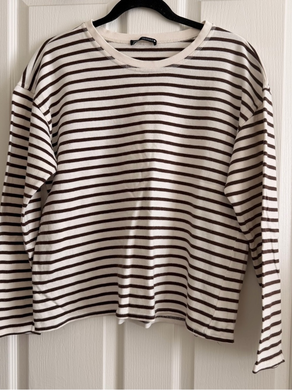 Zara Cream and Dark Brown Striped Knit Top